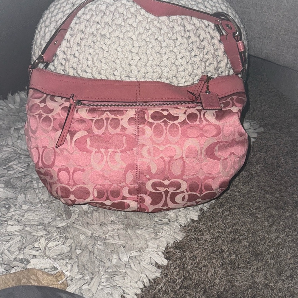 Y2K rare pink Coach large canvas leather hobo Bag with Signature Monogram - Picture 2 of 16